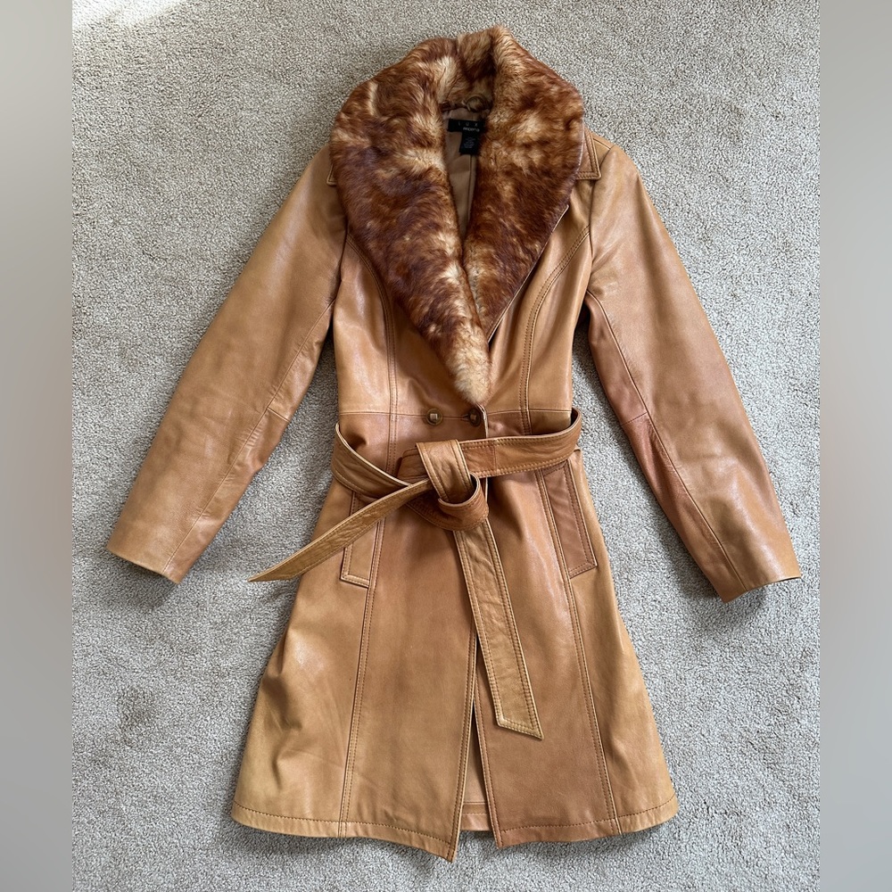 Arden B. LUXE Tan Leather Coat with Fur Size S